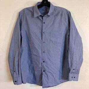 Tasso Elba Blue White Long Sleeve Button Up Dress Shirt